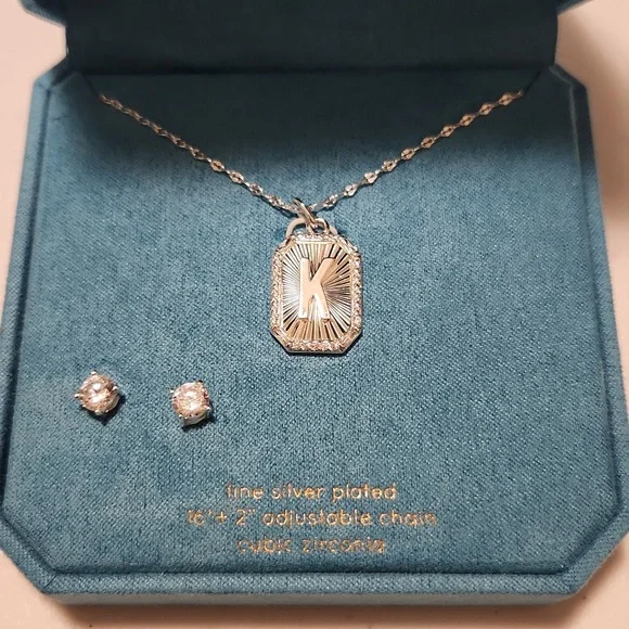 Unwritten Initial Necklace and Earring box set - Picture 3 of 6